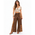 Cotton Golden Brown Razor Cut Crazy Artwork Palazzo Pant LF26353BR