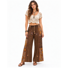 Cotton Golden Brown Razor Cut Crazy Artwork Palazzo Pant LF26353BR