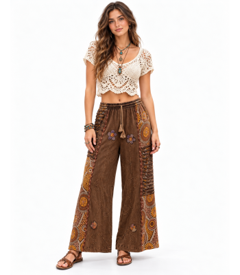 Cotton Golden Brown Razor Cut Crazy Artwork Palazzo Pant LF26353BR
