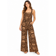 Cotton Patch Artwork Brown Sun Moon Jumpsuit Overall  LF26369