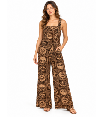 Cotton Patch Artwork Brown Sun Moon Jumpsuit Overall LF26369