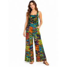 Cotton Razor Cut Patchwork Tie Dye Festive Jumpsuit Overall LF26370