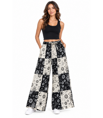 Cotton Multi Black and White Universal Wide Leg Palazzo Pant NC57