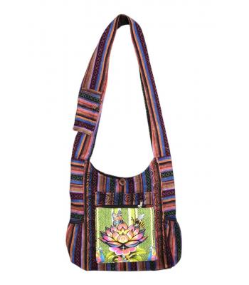 Cotton Side Pocket Bee Butterfly Lotus Bag  RIB261174