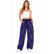 Cotton Multi Patchwork Razor Cut Blue Sky Pant SF38