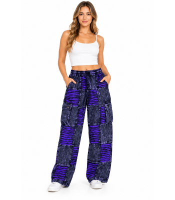 Cotton Multi Patchwork Razor Cut Blue Sky Pant SF38