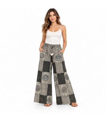 Cotton Multi  Block Print Black and Grey Cali Palazzo Pant D1023