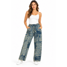 Cotton Razor Cut  Denim Black Stonewash Drawstring Cargo Pant D1116