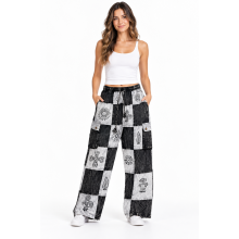 Cotton Stonewash Multi Patch Block Print Black and White Rock Pant D1297