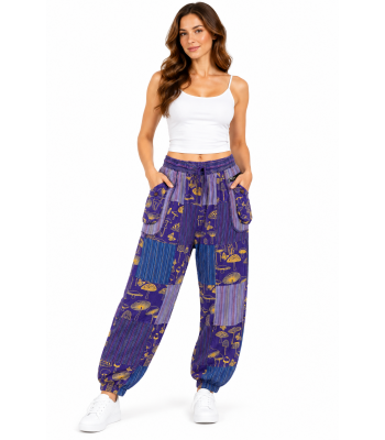 Cotton Purple Multi Patchwork Bottom Closer golden Mushroom Pant D1304 