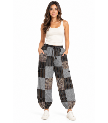 Cotton Patchwork Grey Line Tribal Pant D1334