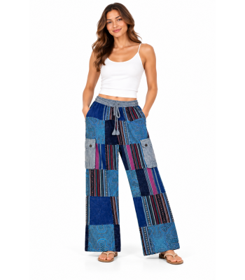 Cotton Xo Patchwork Teal Tribal Pant D1339 