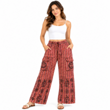 Cotton Flower Print Box Pocket Pants D142