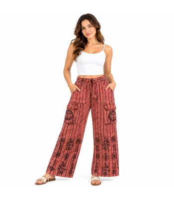 Cotton Flower Print Box Pocket Pants D142