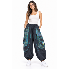 Cotton patchwork Denim Blue floral Embroidery Mushroom Pant D1425