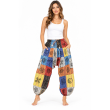 Cotton Patchwork Box Pocket  Block Print Yoga Harem Pants(D280)