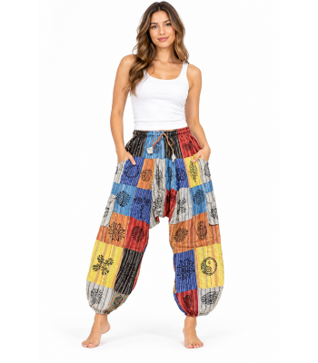 Cotton Patchwork Box Pocket  Block Print Yoga Harem Pants(D280)