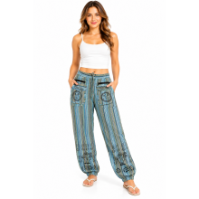 Cotton Two Box Zip Pocket Sun and Mushroom Block Print Forest Green Yoga Pants D367