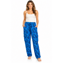 Cotton Sun Moon Mushroom Print Denim Blue Box Pocket Draw String Yoga Pant D433