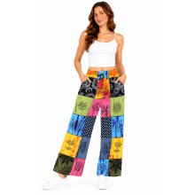 Cotton Rib Patchwork Block Print Palazzo Trouser Pant D520