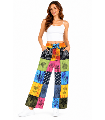 Cotton Rib Patchwork Block Print Palazzo Trouser Pant D520
