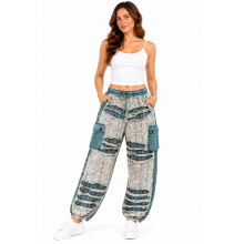 Cotton Razor Patch Box Pocket Bohemian Pants D550