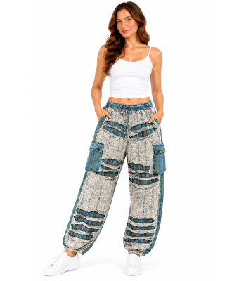 Cotton Razor Patch Box Pocket Bohemian Pants D550