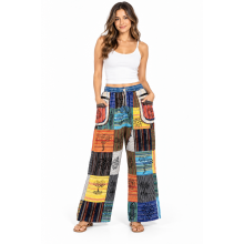 Cotton Multi Patchwork Zip Pocket Bohemian Pants D609