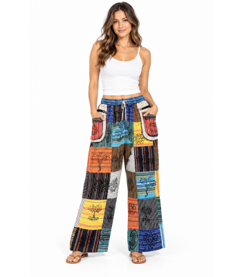 Cotton Multi Patchwork Zip Pocket Bohemian Pants D609