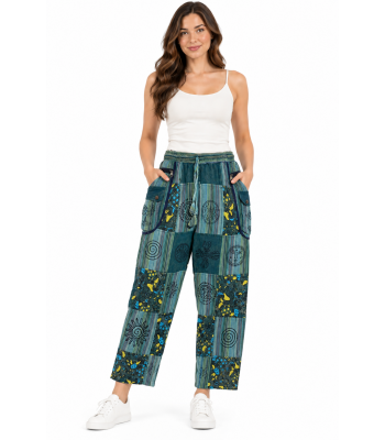 Cotton Patchwork Multi Patch Block Print Mushroom Pants D635