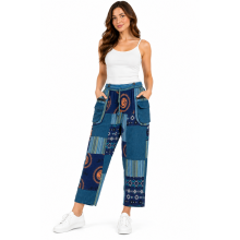 Cotton Patchwork Om and Aztec Zip Pocket Pant D725