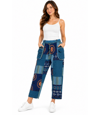 Cotton Patchwork Om and Aztec Zip Pocket Pant D725