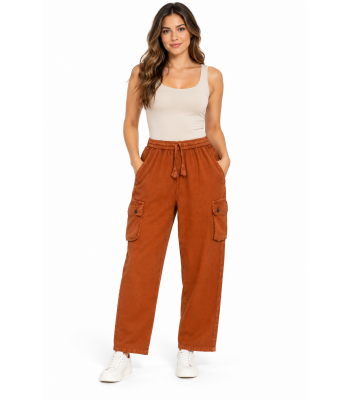 Cotton Wash Cargo Pocket Orange Pant D778