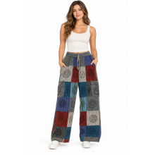 Cotton Patchwork Block Print Moon Cargo Pant D804