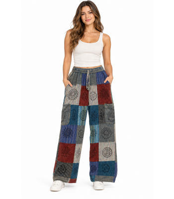 Cotton Patchwork Block Print Moon Cargo Pant D804
