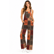 Cotton Patchwork Multi Block Print Jumpsuit Overall D806