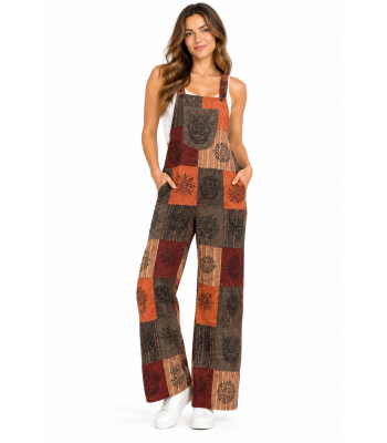 Cotton Patchwork Multi Block Print Jumpsuit Overall D806 
