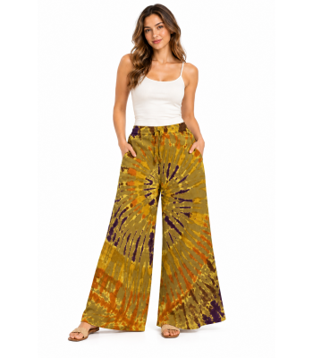 Cotton Tie Dye Swirl Gold Plazzo Pant D863