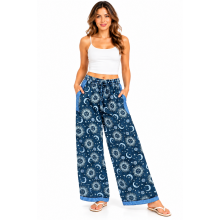 Cotton White Sun moon Galaxy Blue Plazzo Pant D865