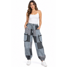 Cotton Multi Solid Grey Patchwork Zip Cargo Pant D889