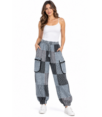 Cotton Multi Solid Grey Patchwork Zip Cargo Pant D889 