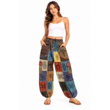 Cotton Patch work X stich Block Print Pant DI59