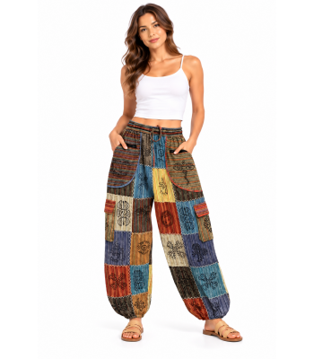 Cotton Patch work X stich Block Print Pant DI59
