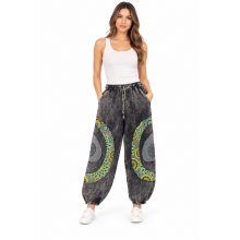 Cotton Stonewashed BLK With Green Patch Circle Pant DT25801
