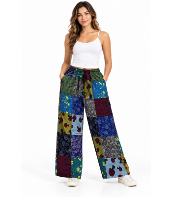 Cotton Multi Print Patchwork Drawstring Open Bottom Mushroom Pant DT47