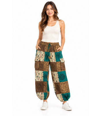 Cotton Patchwork Brown Mushroom Cargo Pant DT93