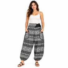 Rayon Multi Patch Pocket Black & White Elephant Pant KTB469
