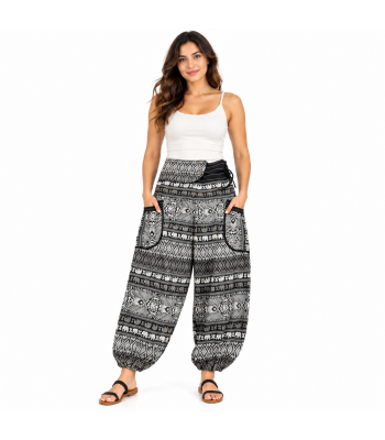 Rayon Multi Patch Pocket Black & White Elephant Pant KTB469 