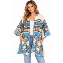 Cotton Vintage Feed Sack Rabbit Hooded Jacket  KTF26234