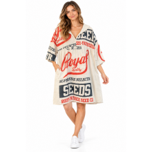 Cotton Vintage Feed Sack Hooded Pullover Dress KTF26243